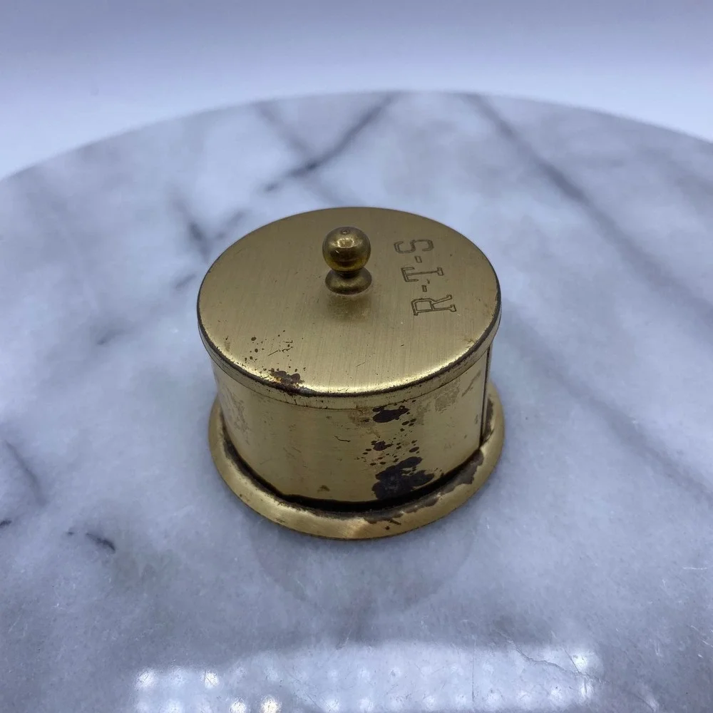 Brass Stamp Roll Dispenser Gold RTS Engraved Vintage Desk MCM Retro Academia